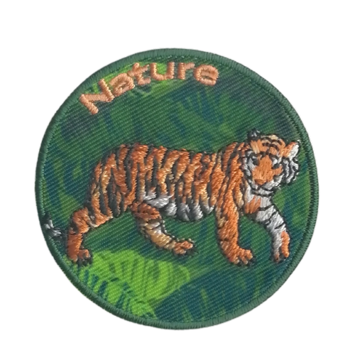 Applicatie - tijger en tekst 'nature' - 5 cm - stoffen van leuven