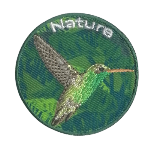 Applicatie - kolibri (vogel) en tekst 'nature' - 5 cm - stoffen van leuven