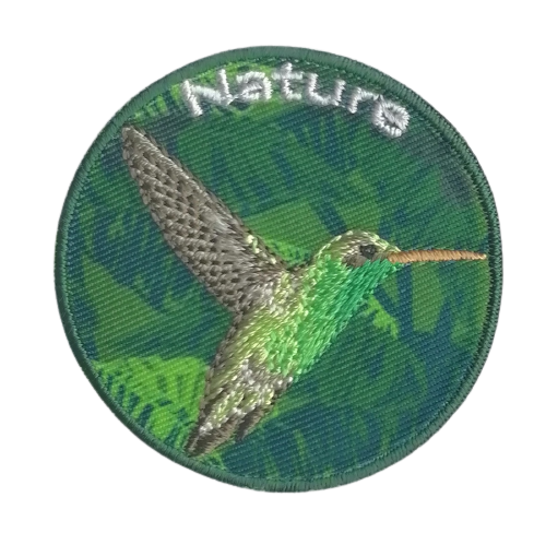 Applicatie - kolibri (vogel) en tekst 'nature' - 5 cm
