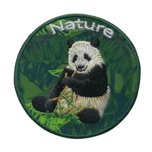 Applicatie - panda (beer) en tekst 'nature' - 5 cm - stoffen van leuven