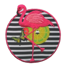 Applicatie - ronde patch met flamingo en gestreepte achtergrond - 6 cm