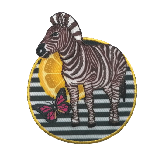 Applicatie - ronde patch met zebra en gestreepte achtergrond - 6 cm - stoffen van leuven