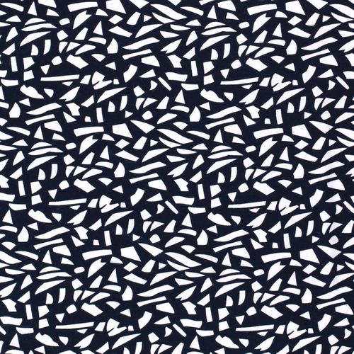 Zwarte viscose tricot met geometrisch patroon zwart-wit