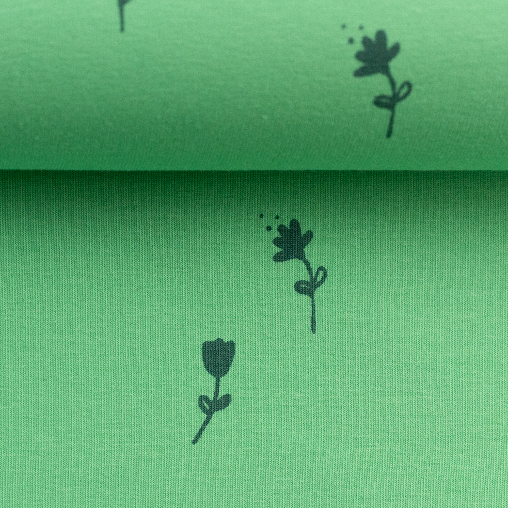 Groene katoen tricot met bloemetjes
