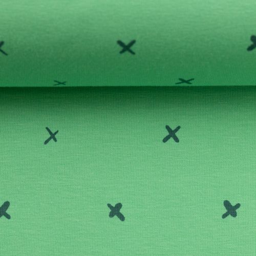 Groene katoen tricot met kruisjes Veronika FS21