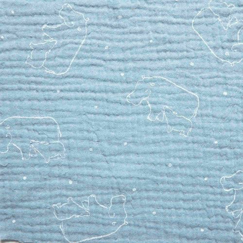Grijsblauwe double gauze met nijlpaarden - Katia Fabrics