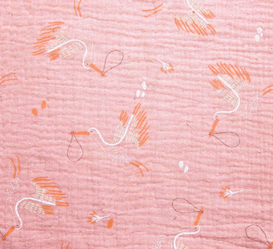 Roze double gauze met ooievaars - Katia Fabrics