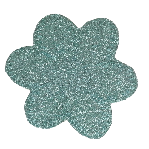 Applicatie - lichtblauwe (turquoise) glitter bloem - 7,8 cm