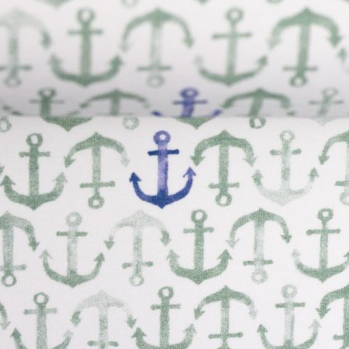 Witte tricot met ankers - groen,blauw - 'Nautical Baby'