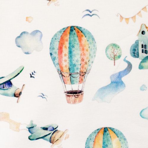 Witte tricot met vliegtuigjes en luchtballonnen 'Nora'