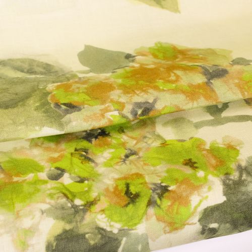 Linnen met abstract geverfde bloemenprint - Groen - Alta Moda
