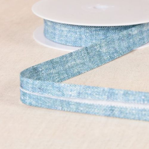 Biais - linnen look - katoen / polyester - 2 cm - turquoise - stoffen van leuven