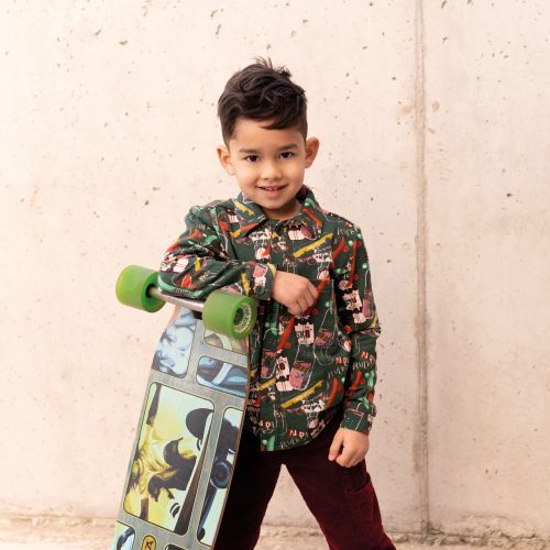Voordeelpakket - Donkergroen french terry hemd met skateboards van Poppy