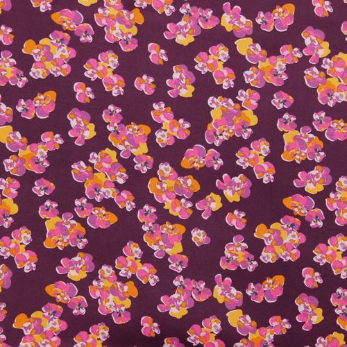 Voordeelpakket - Paarse rok in  viscose satijn met roze bloemen - Prêt-à-porter