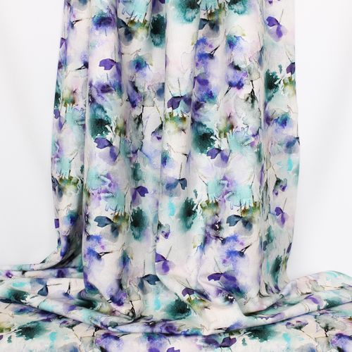 Tricot met turquoise en paarse aquarel bloemen