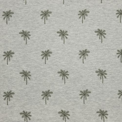 Grijs gemêleerde katoen-polyester tricot met palmbomen - Poppy