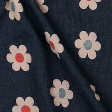 Tricot donkerblauw met bloemen en glinstering  - Poppy
