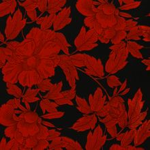 Lichte polyester crêpe zwart met rode bloemen