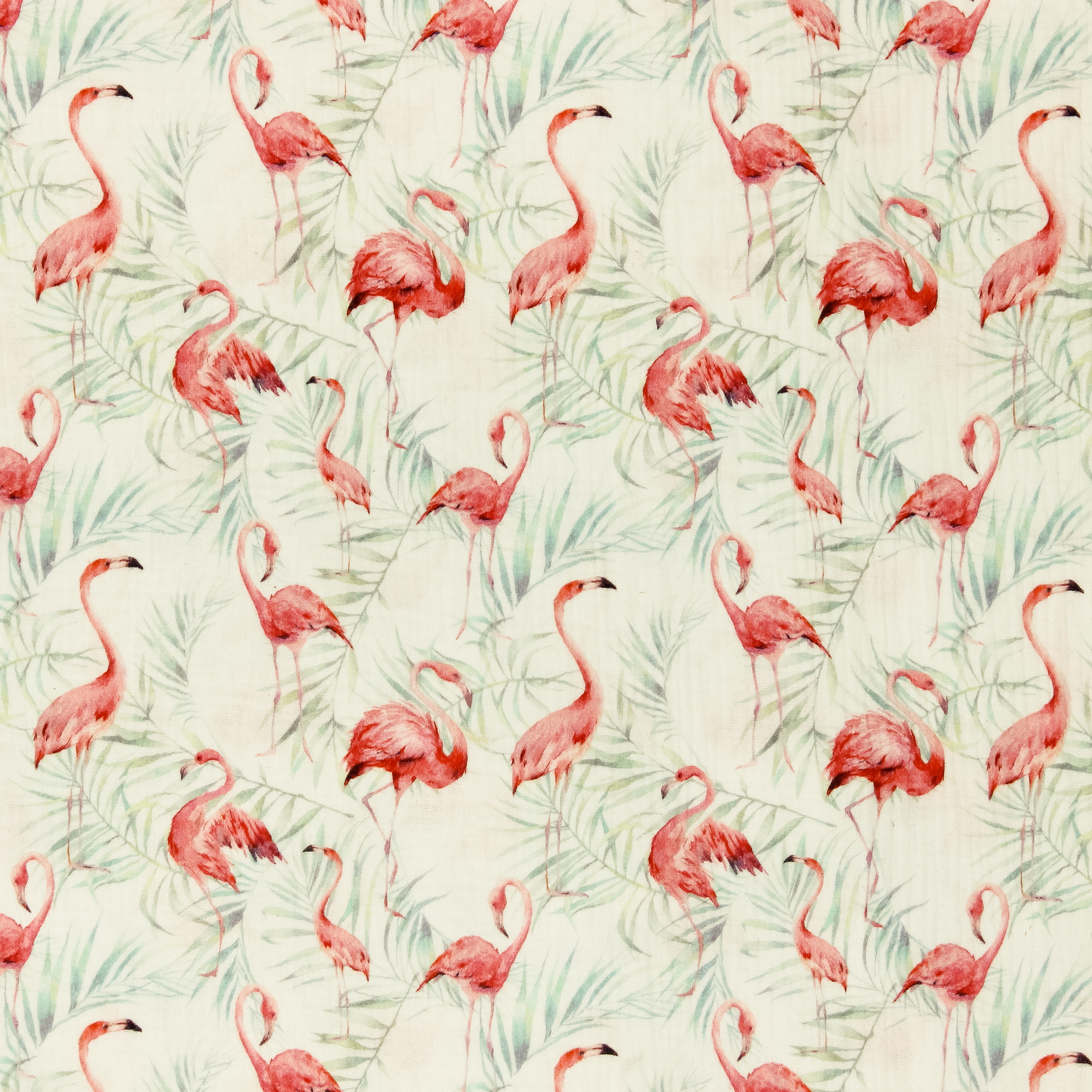 Tetra katoen wit met flamingo's