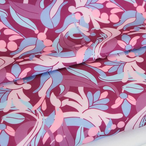 Polyester stretch met roze bloemen patroon