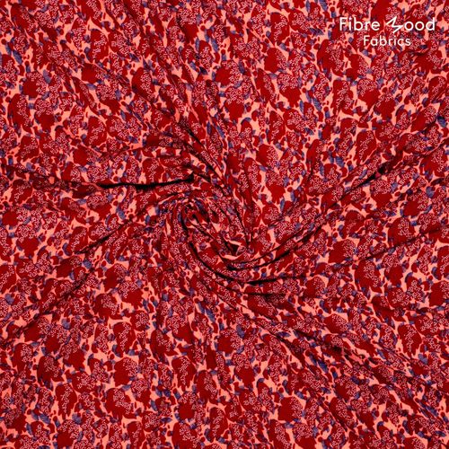 Viscose crêpe roze met abstract rood/blauw patroon  - Fibre Mood -