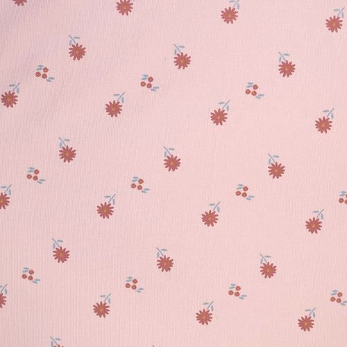 Ribfluweel roze met retro bloemen  - Katia