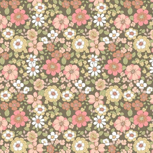 Poplin katoen groen met bloemen patroon - Poppy