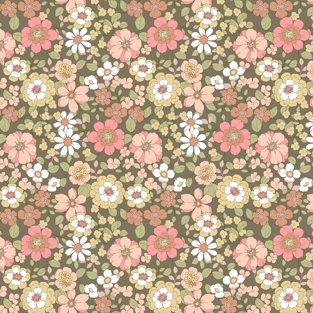 Poplin katoen groen met bloemen patroon - Poppy