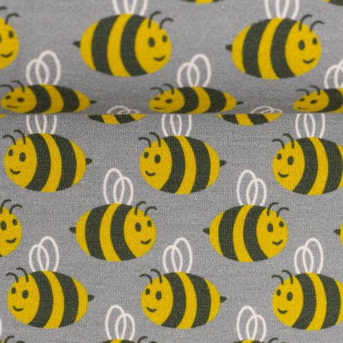 Katoentricot grijs met bijen - Animal Minis by Käselotti