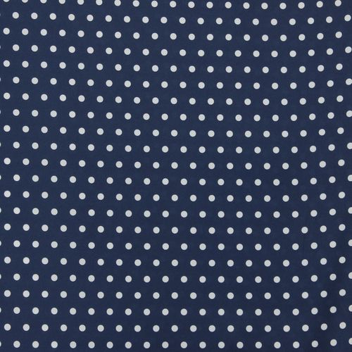 Gesatineerde rekbare polyester blauw met witte stippen