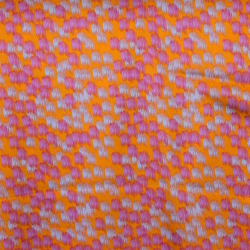 Gesatineerde rekbare polyester oranje met paars patroon
