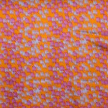 Gesatineerde rekbare polyester oranje met paars en blauw patroon
