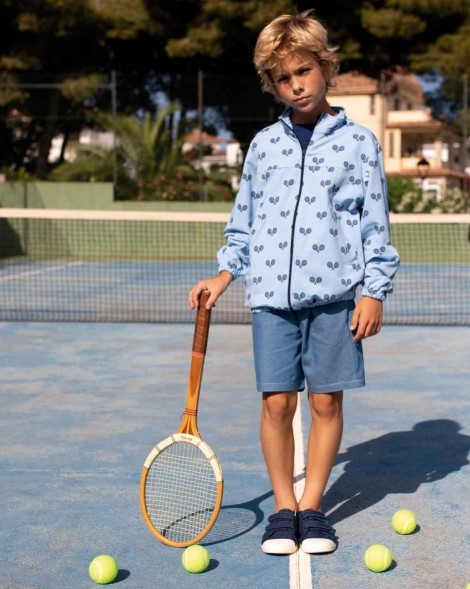 French terry lichtblauw met tennisraketten  - Katia -