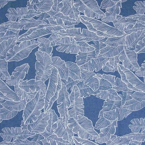 Katoen jeansblauw met witte bladeren- Katia -