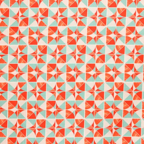 Katoen oranje/blauw geometrisch patroon