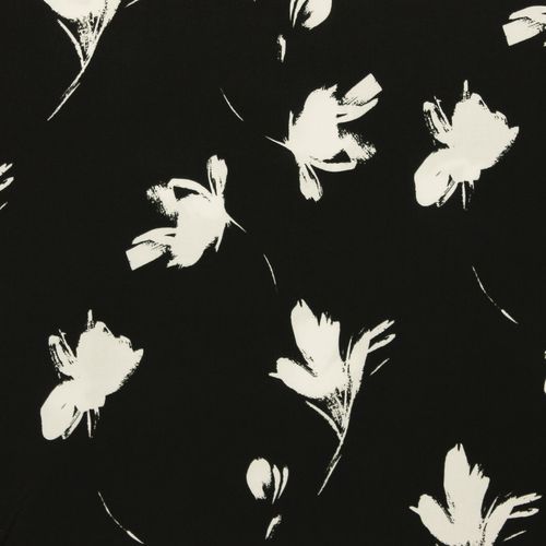 Viscose zwart met wit geschilderde bloemen