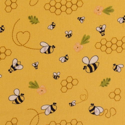Katoen geel met bijen