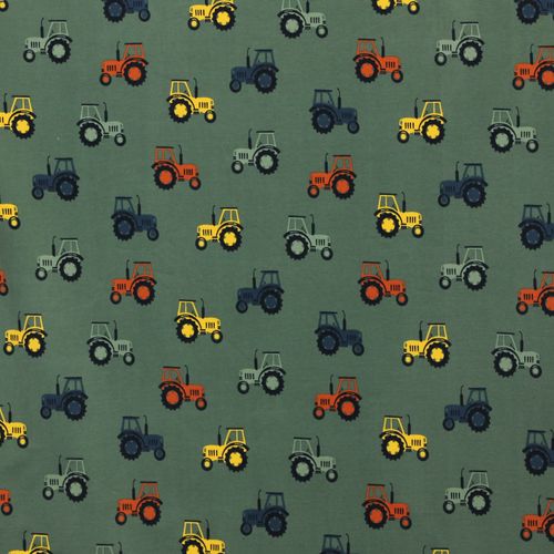 Tricot groen met tractors - Poppy