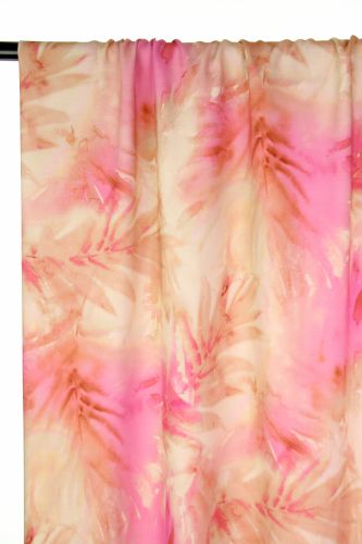 Viscose roze/oranje met bladeren in aquarel inkt - Atelier Jupe