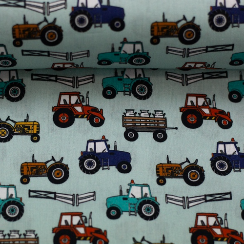 Katoen muntgroen met tractors