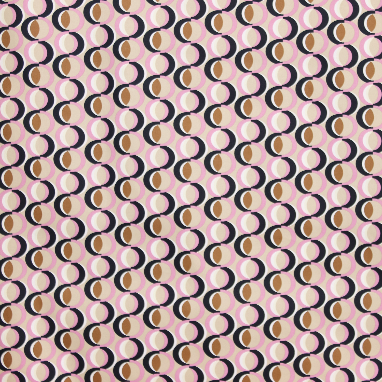Stretch katoen beige met abstract roze patroon