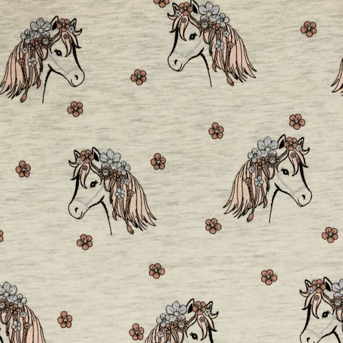 Katoen tricot grijs met paarden - Poppy
