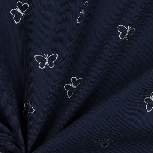 Ribfluweel blauw met vlinders - Poppy