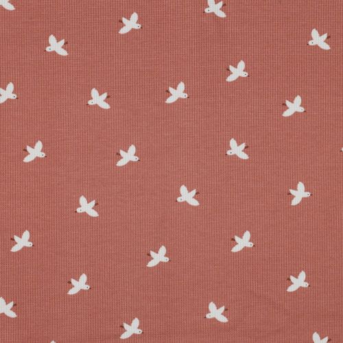 Wafelstof roze met vogeltjes - Poppy