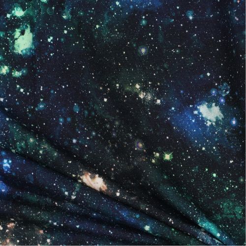 Katoen tricot blauw met galaxy - Poppy