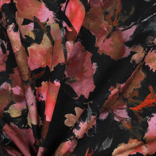 Katoen tricot zwart met bloemen - Poppy