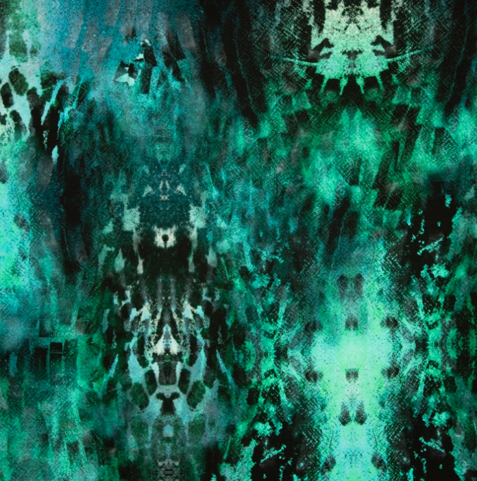 Tricot donkergroen/blauwe print met donker patroon