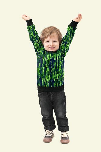 Sweaterstof zwart met neon groene code print