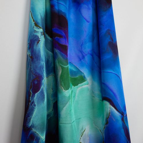 Zijde viscose mengeling abstract marbel blauw - Lorré - Alta Moda