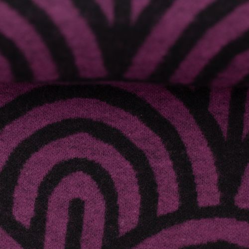 Zachte jacquard tricot paars met zwarte bogen 'Emily'